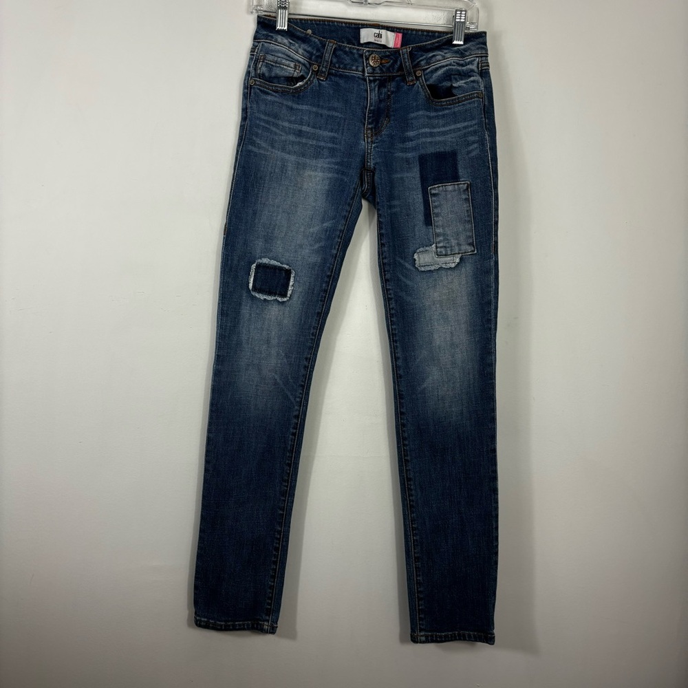 Cabi Slim Boyfriend Jeans Womens 0 Denim Patchwork Low Rise Comfort Casual Cute